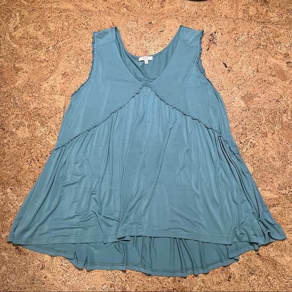 Kori America Jersey Knit Babydoll Sleeveless Ruffle Trim Top Sz L - Picture 5 of 10